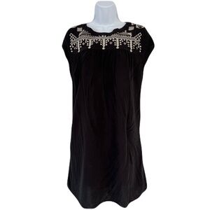 George/ Black boho dress/ Midi/  White embroidery/ Size US L